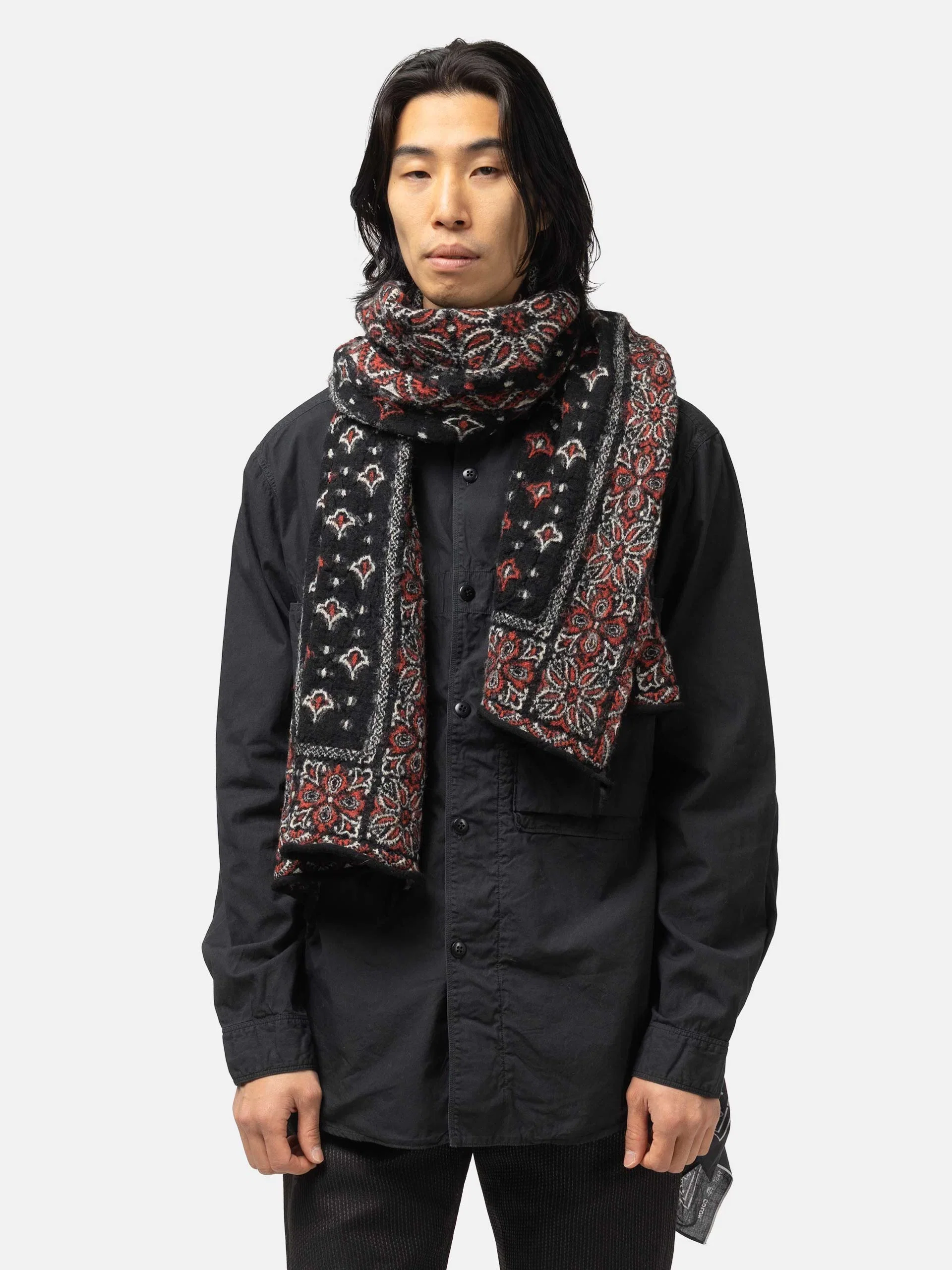 KAPITAL Fulling Wool Scarf Colorful BIG-MAMA Bandana Black