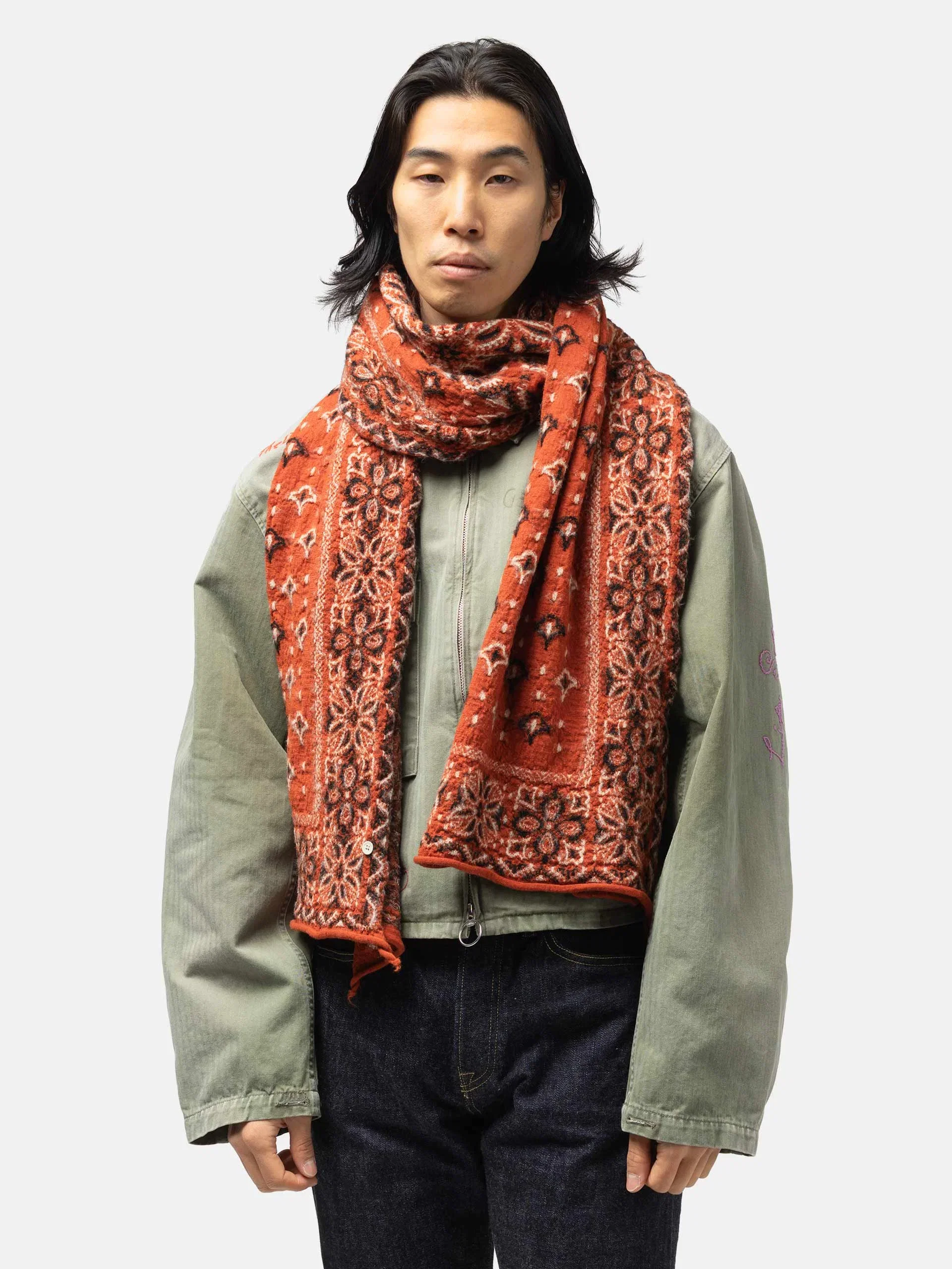 KAPITAL Fulling Wool Scarf Colorful BIG-MAMA Bandana Orange