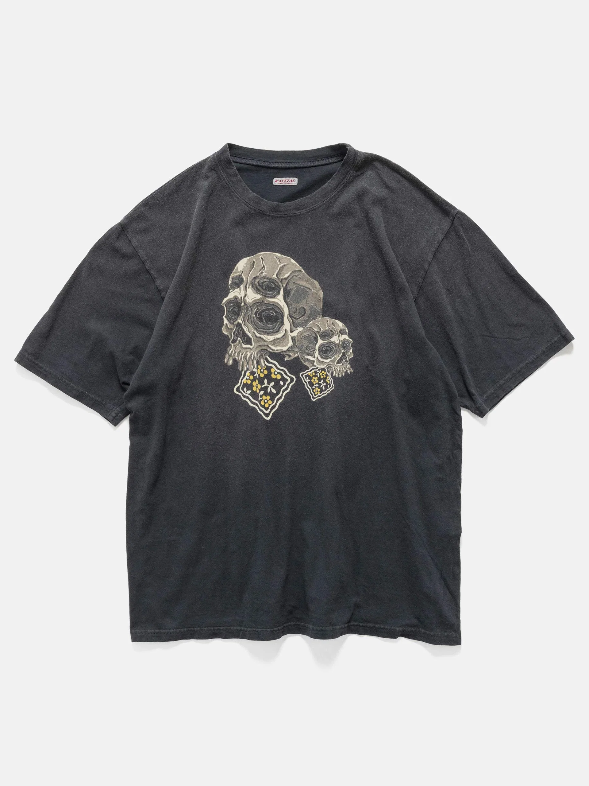 KAPITAL 20-/-Jersey Crew T (PECKISH Rain Skull) Black