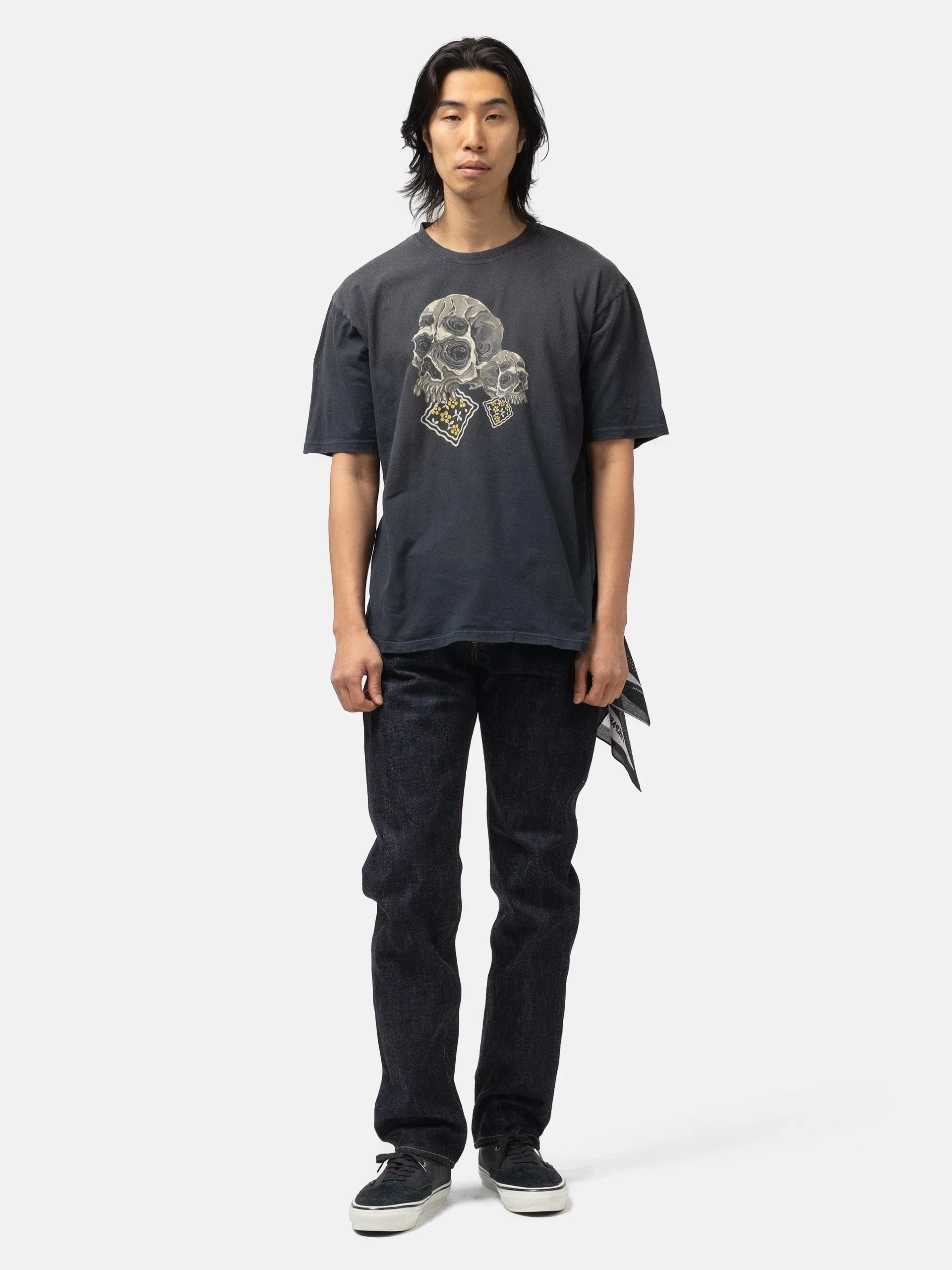 KAPITAL 20-/-Jersey Crew T (PECKISH Rain Skull) Black
