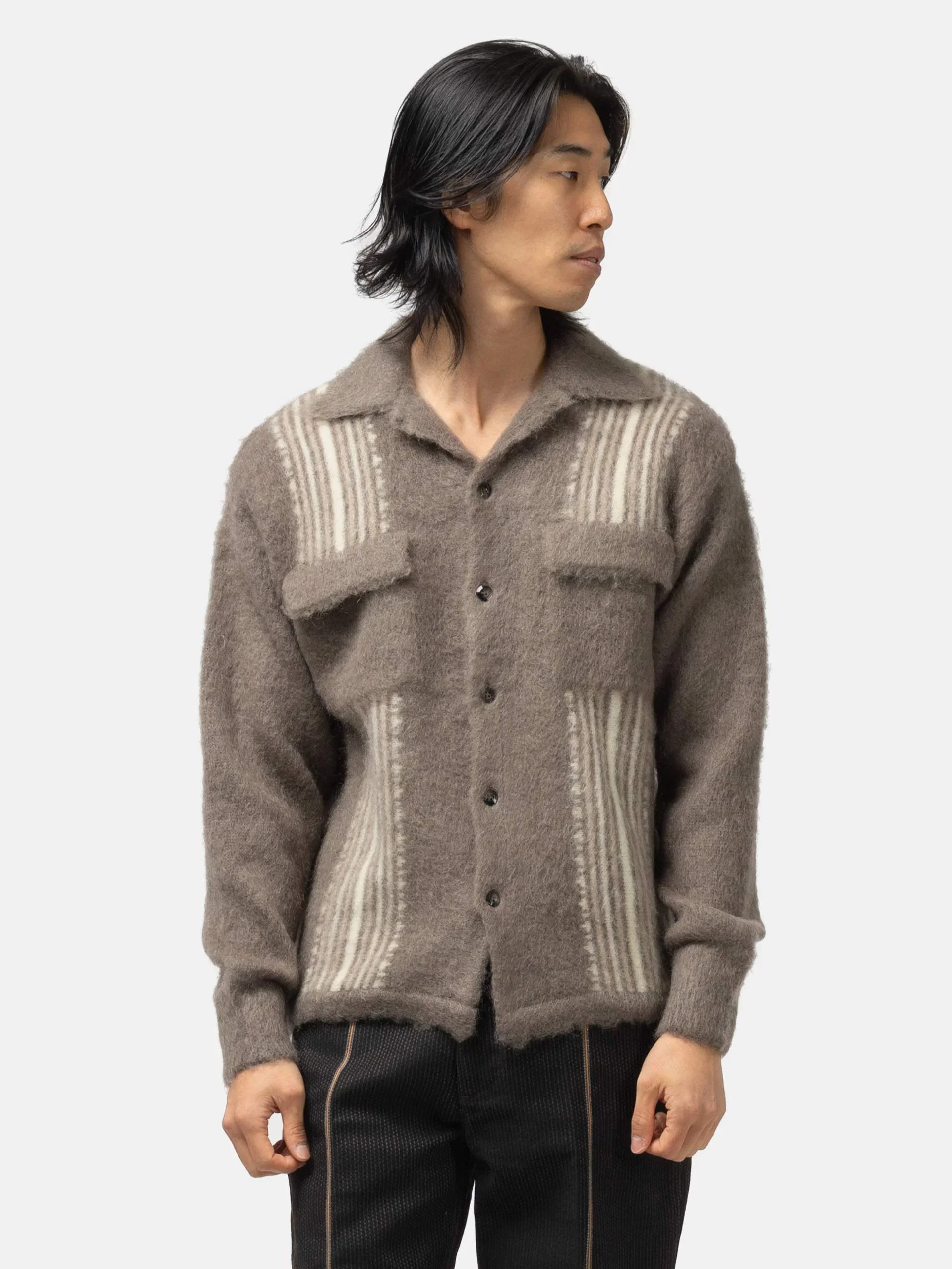 KAPITAL 7G Mohair Knit Board Shirt Moca Beige