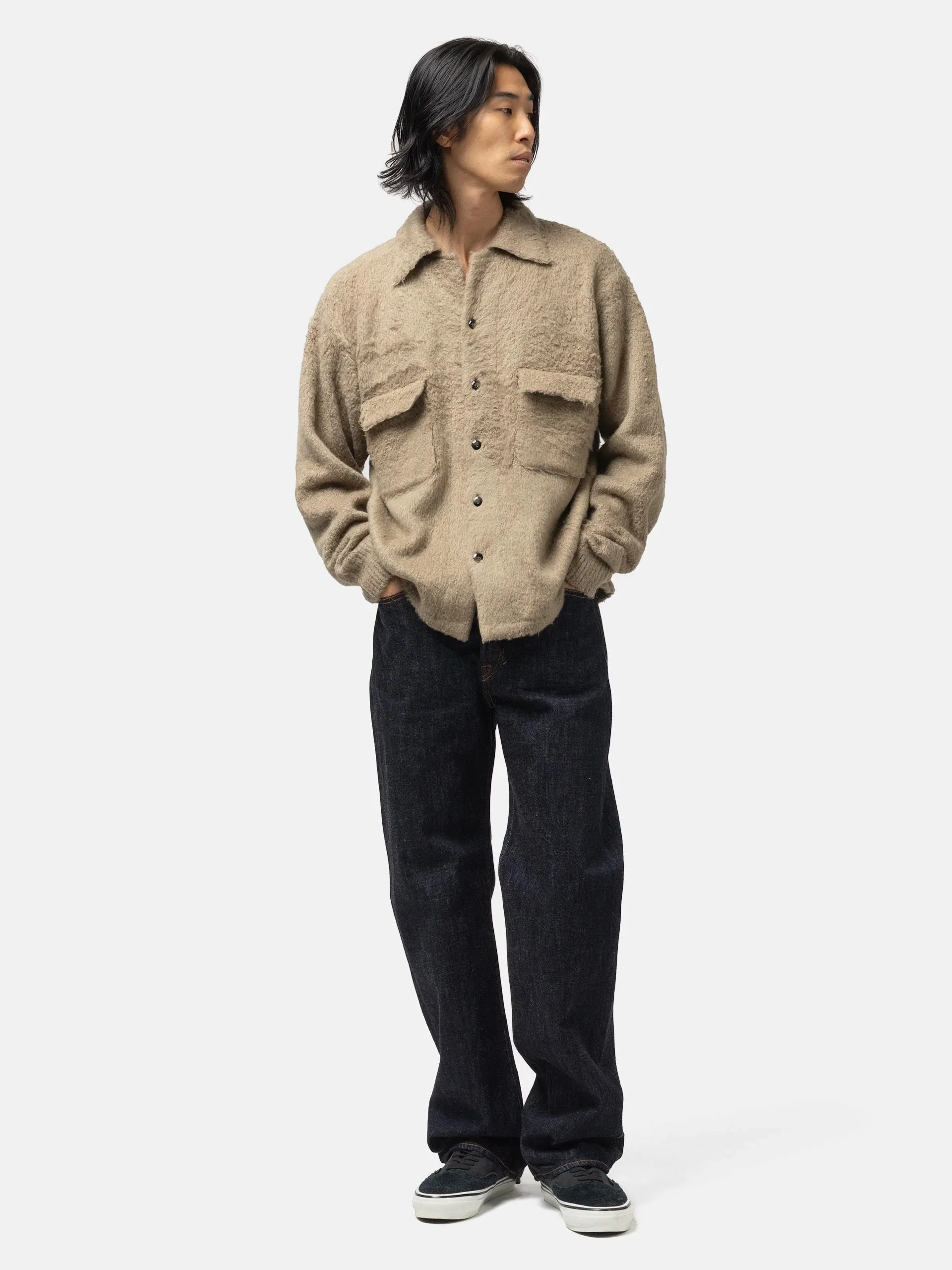 KAPITAL 7G Shaggy Knit Board Shirt Beige Khaki