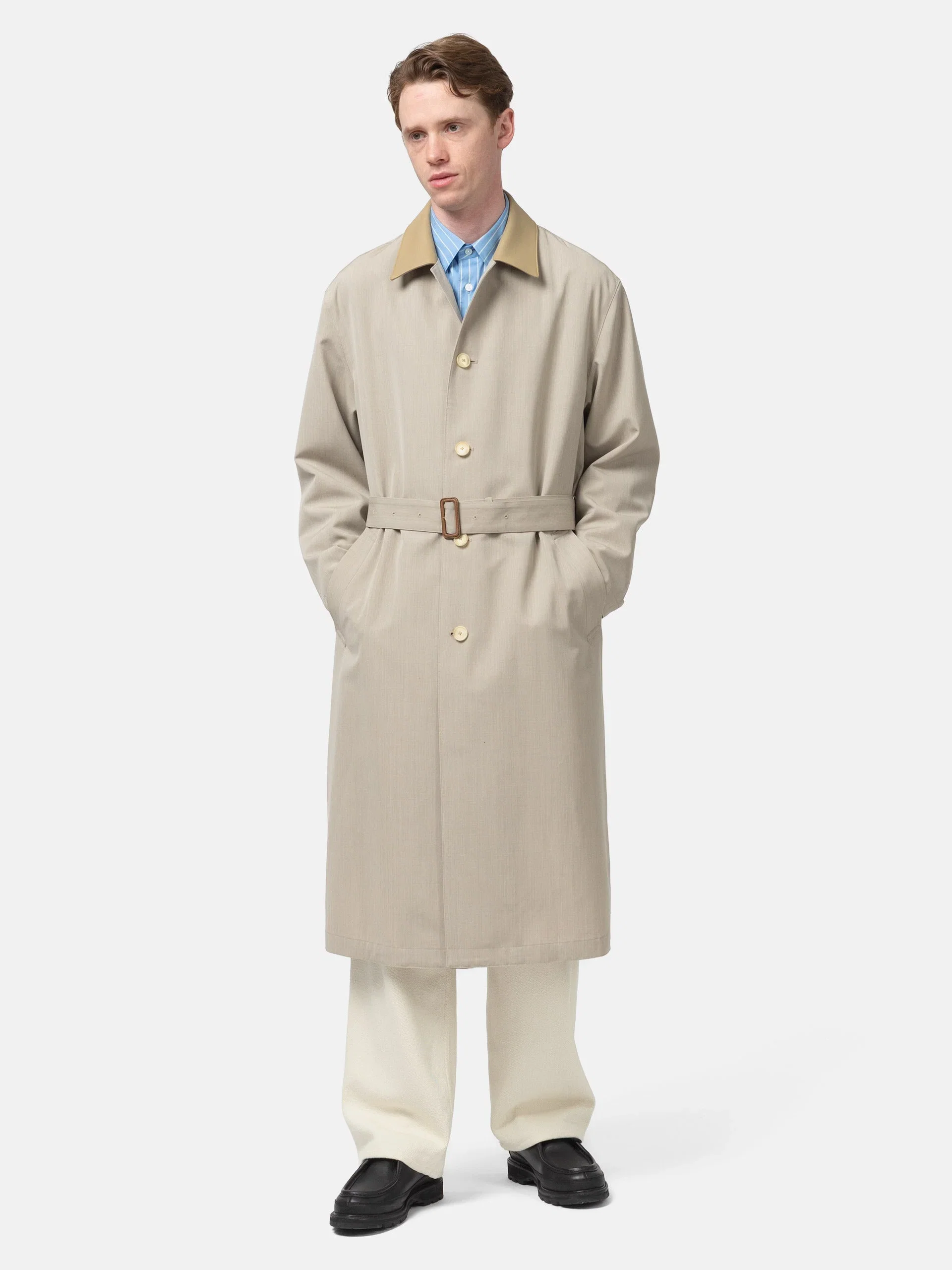 Auralee Wool Max Canvas Coat Top Gray Beige