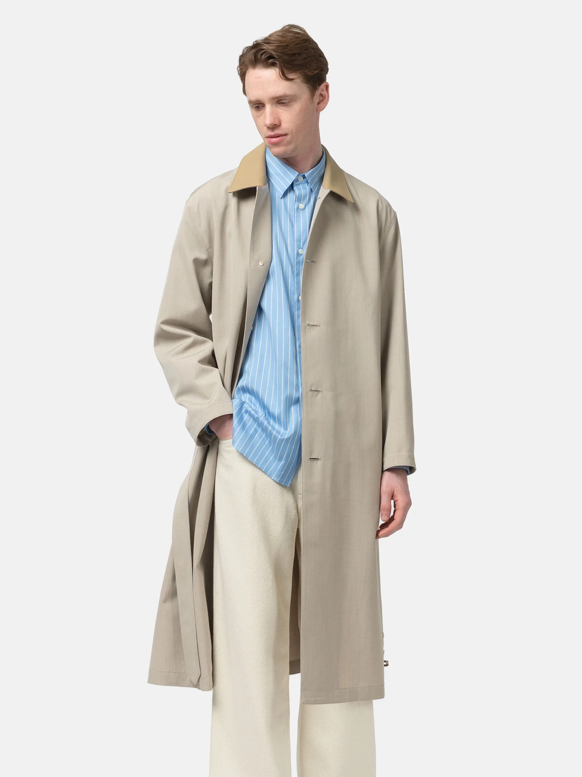 Auralee Wool Max Canvas Coat Top Gray Beige