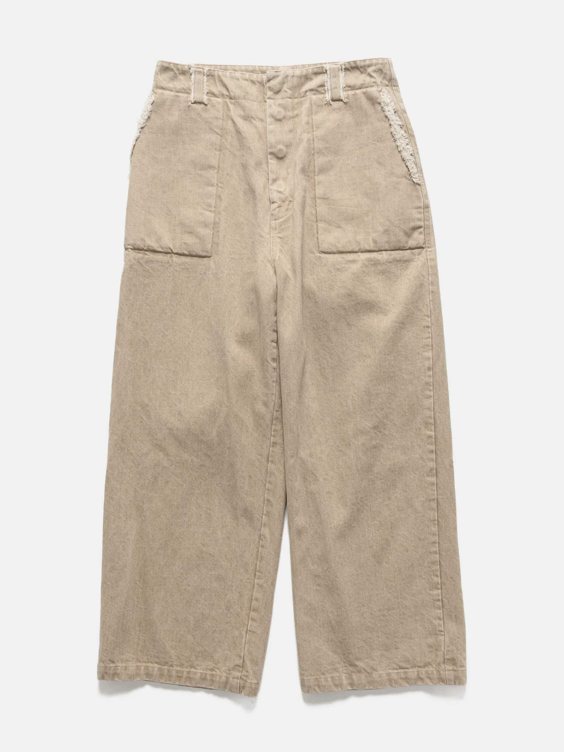 Yoke Denim Cut-Off Buggy Pants Beige