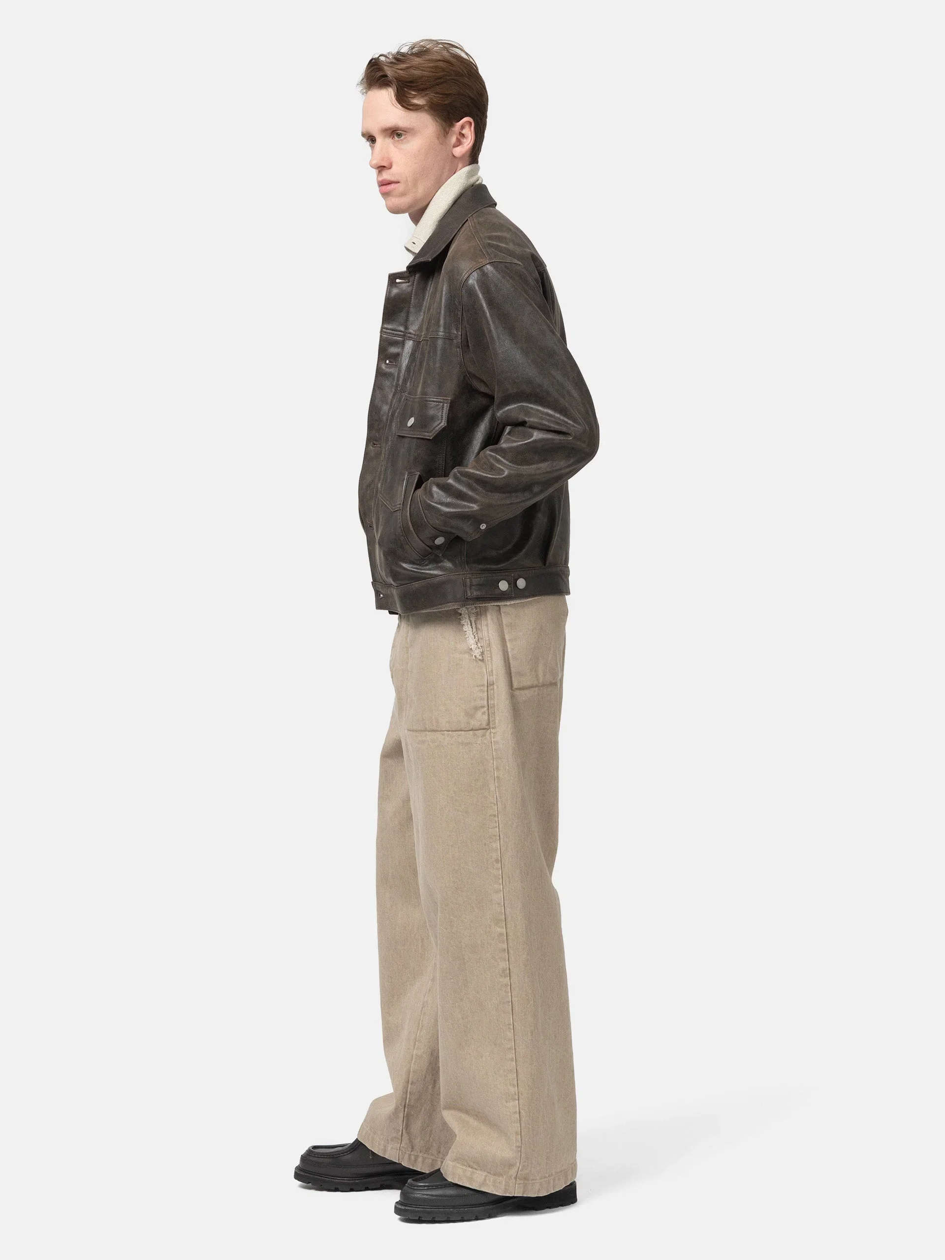 Yoke Denim Cut-Off Buggy Pants Beige