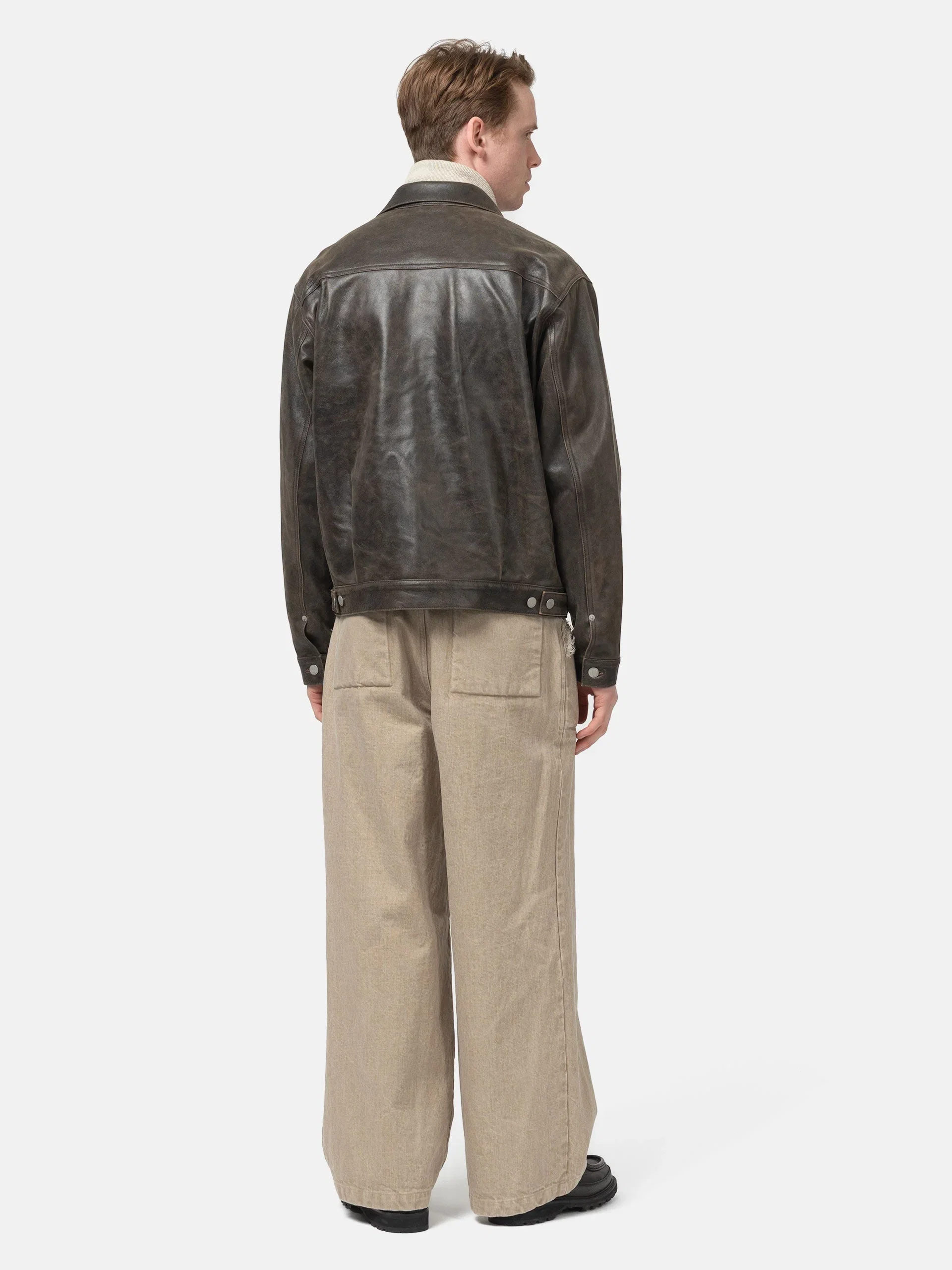 Yoke Denim Cut-Off Buggy Pants Beige