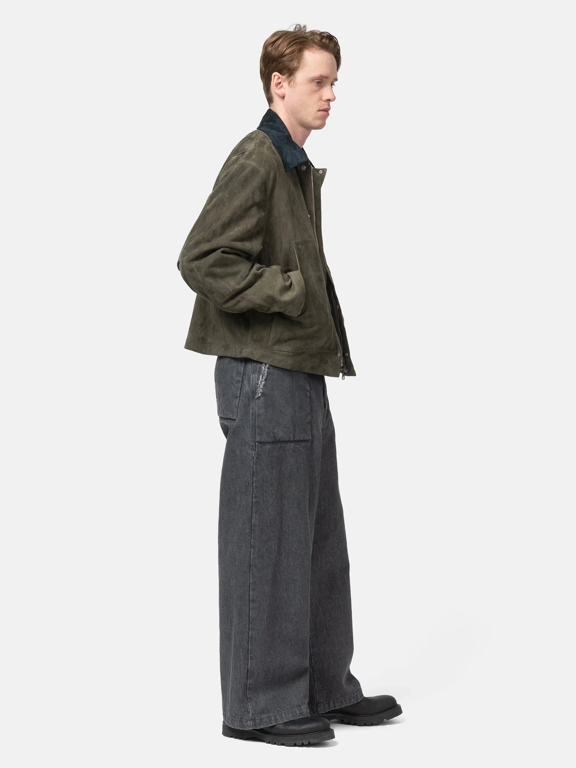 Yoke Denim Cut-Off Buggy Pants Black