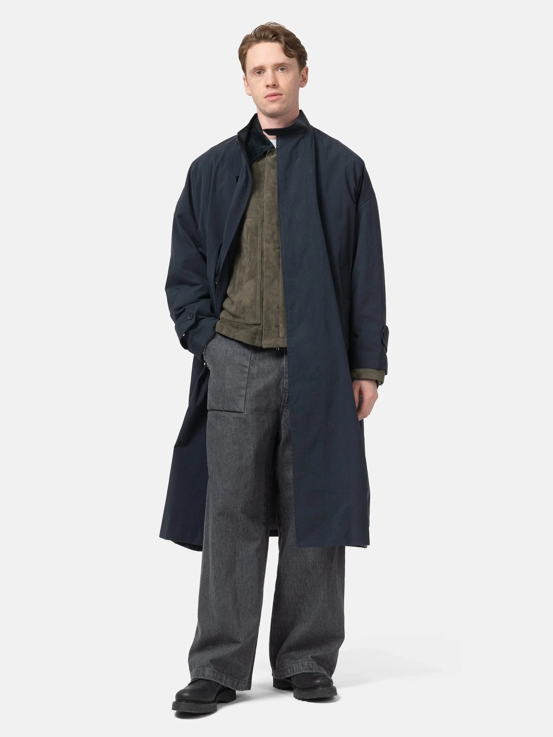 Yoke Stand Collar Over Coat Dark Navy