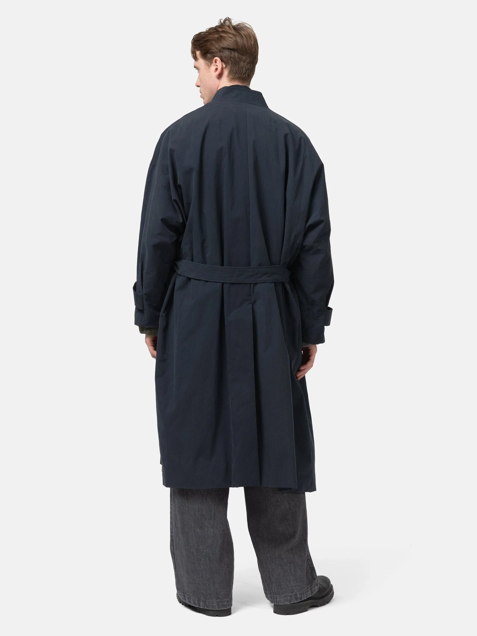Yoke Stand Collar Over Coat Dark Navy