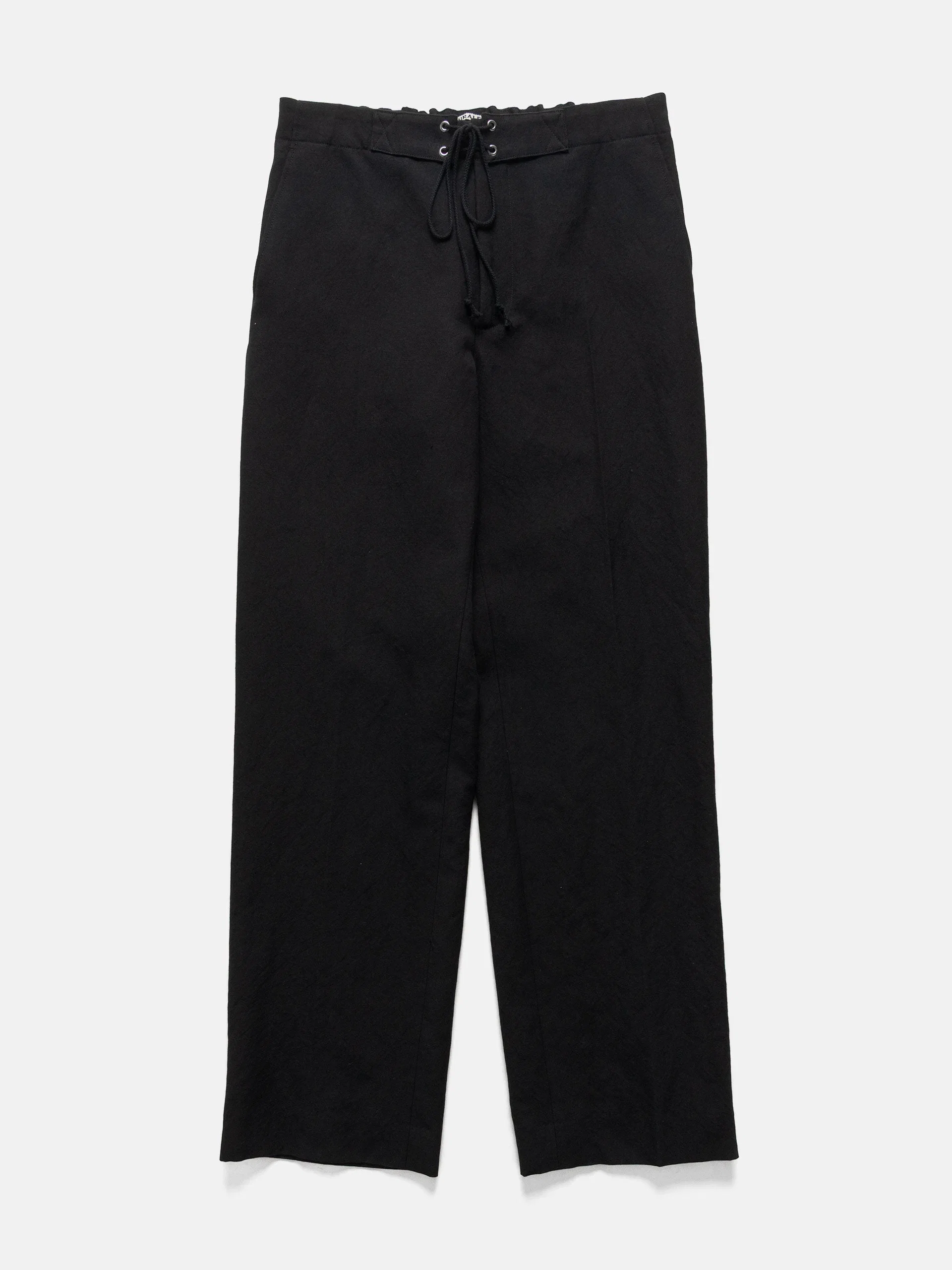 Auralee Wool Cotton Linen Ox Drawstring Pants Black