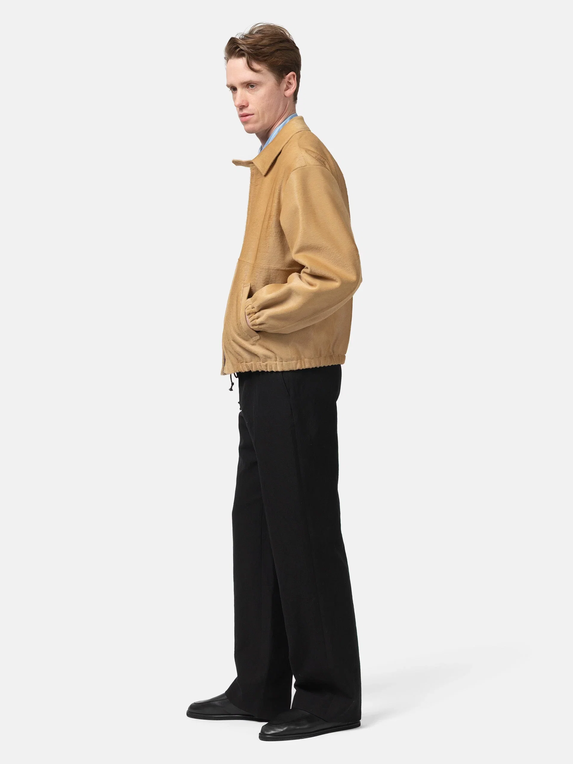 Auralee Wool Cotton Linen Ox Drawstring Pants Black