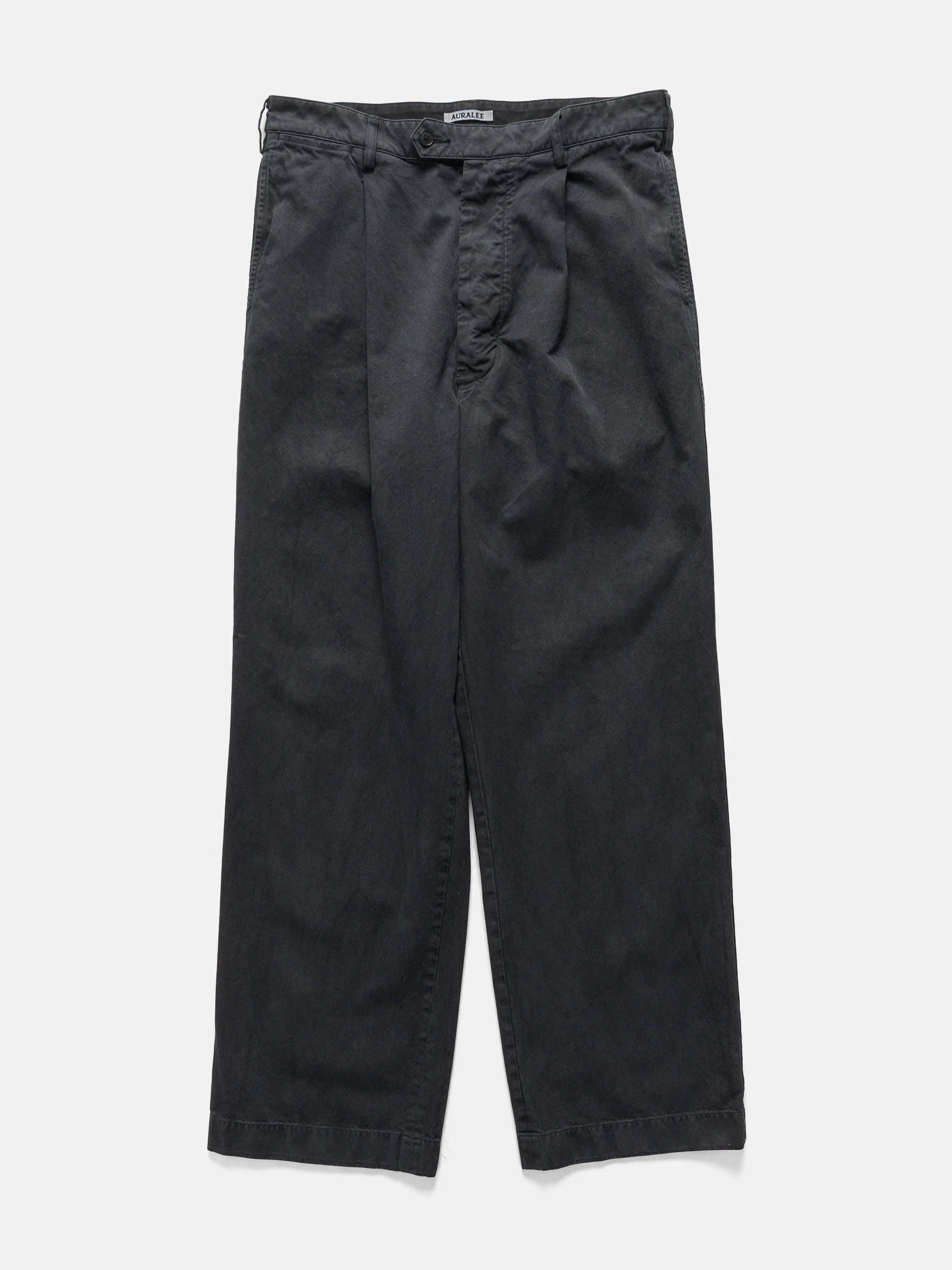 Auralee Garment-Dyed Finx Light Chino One-tuck Wide Pants Black