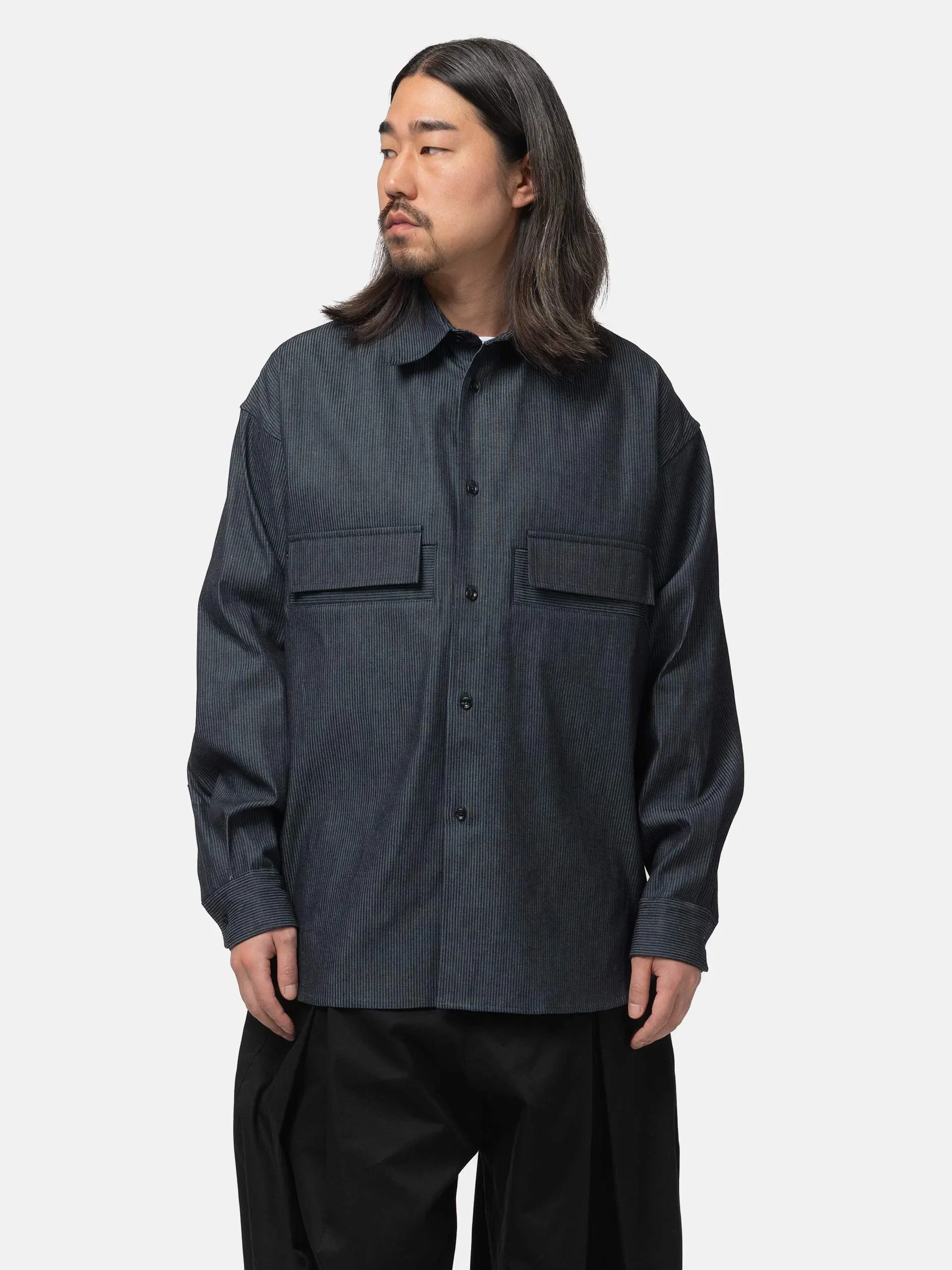 SAGE NATION Flap Shirt Indigo Stripe
