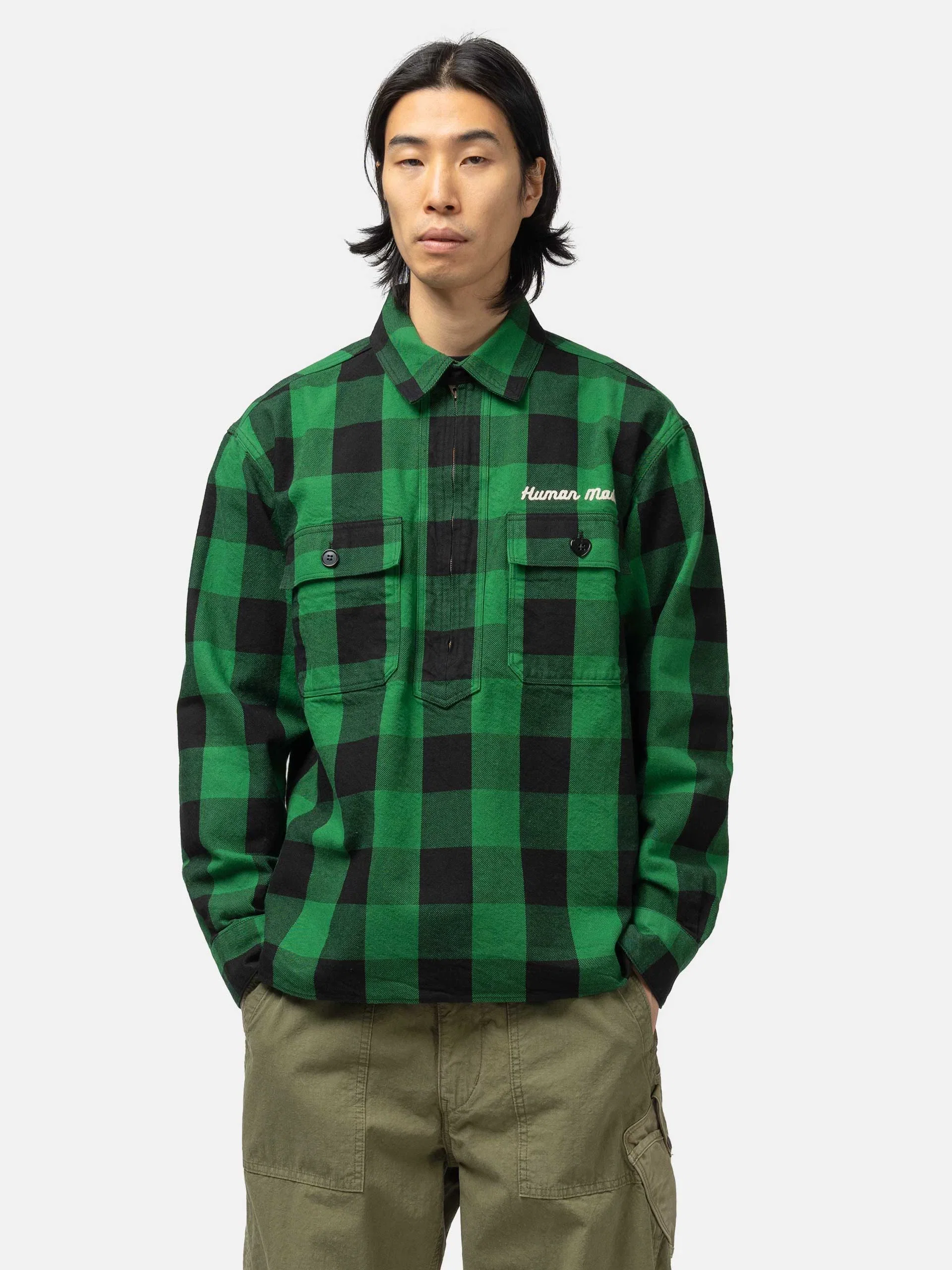 Human Made Check Half-Zip Shirt Green