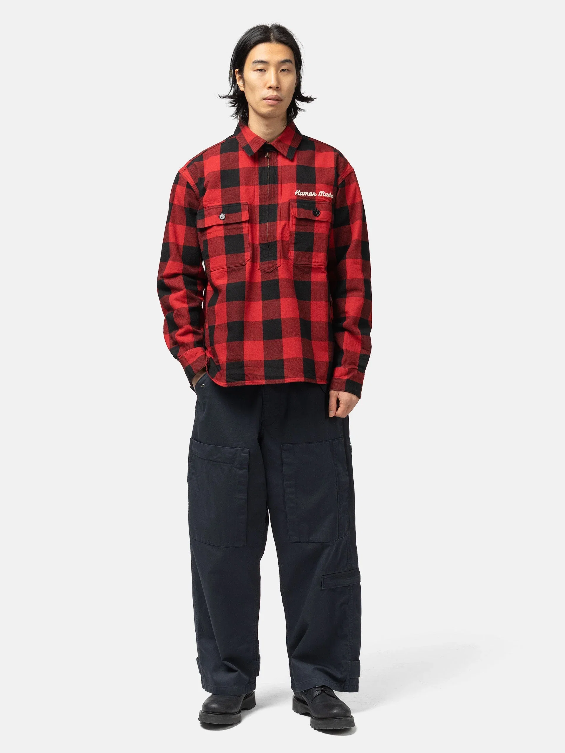 Human Made Check Half-Zip Shirt Red