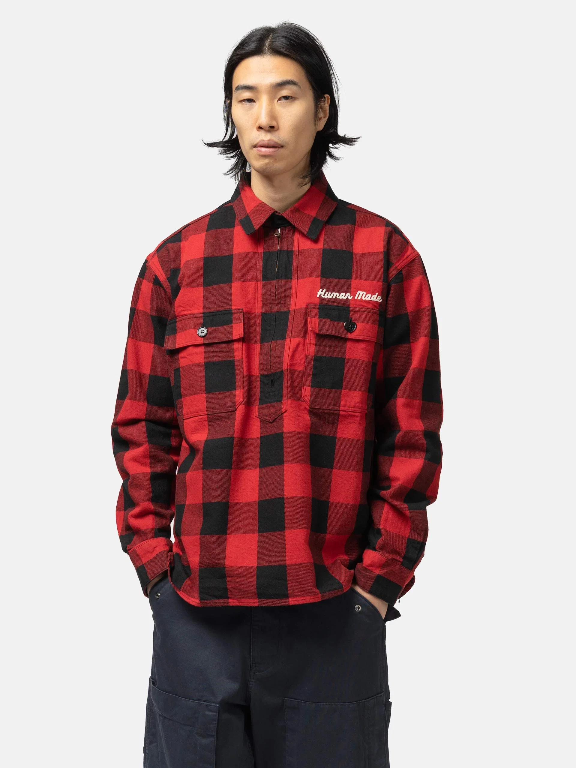 Human Made Check Half-Zip Shirt Red