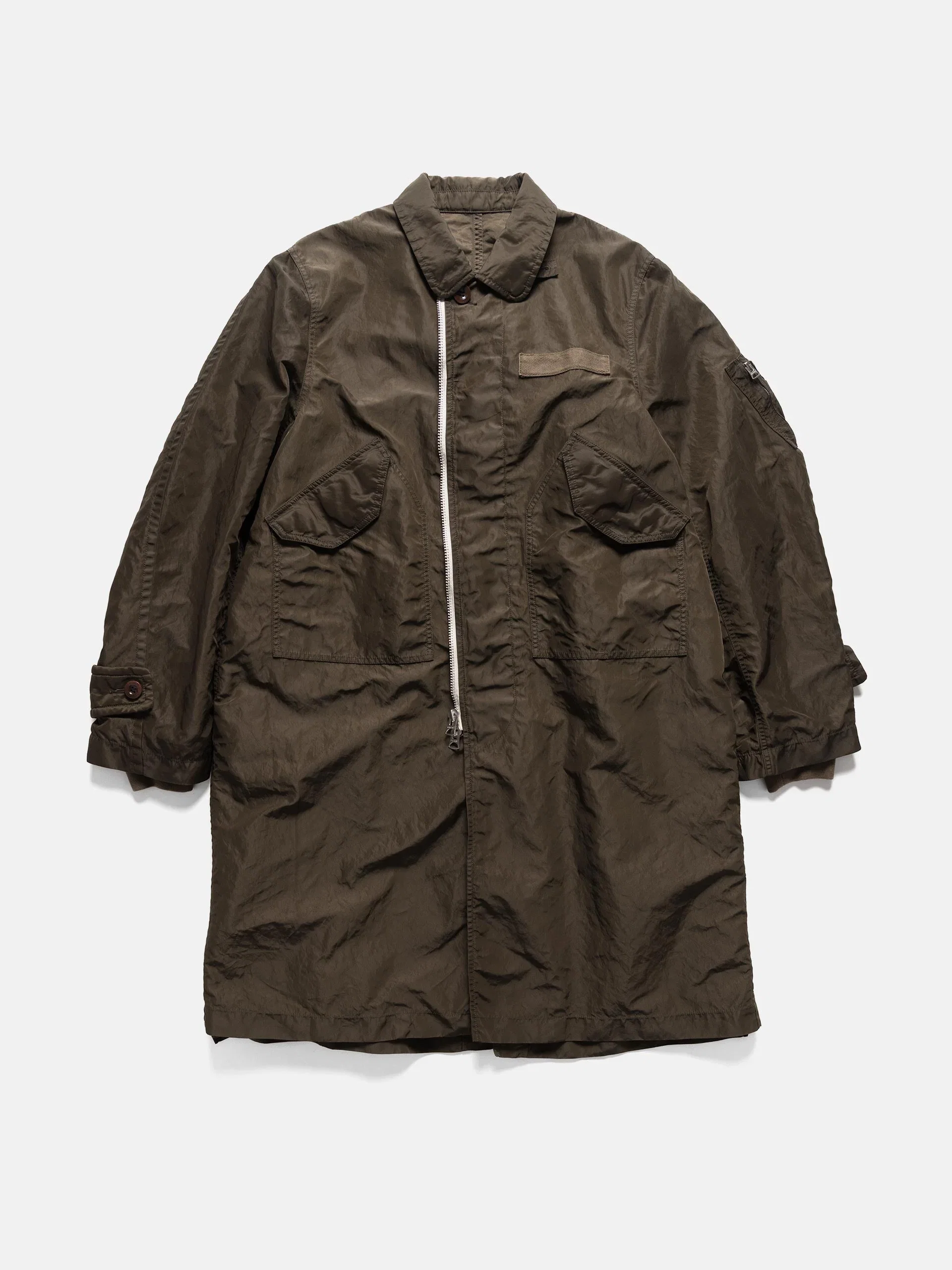 Sacai Treated Nylon Twill Coat Khaki
