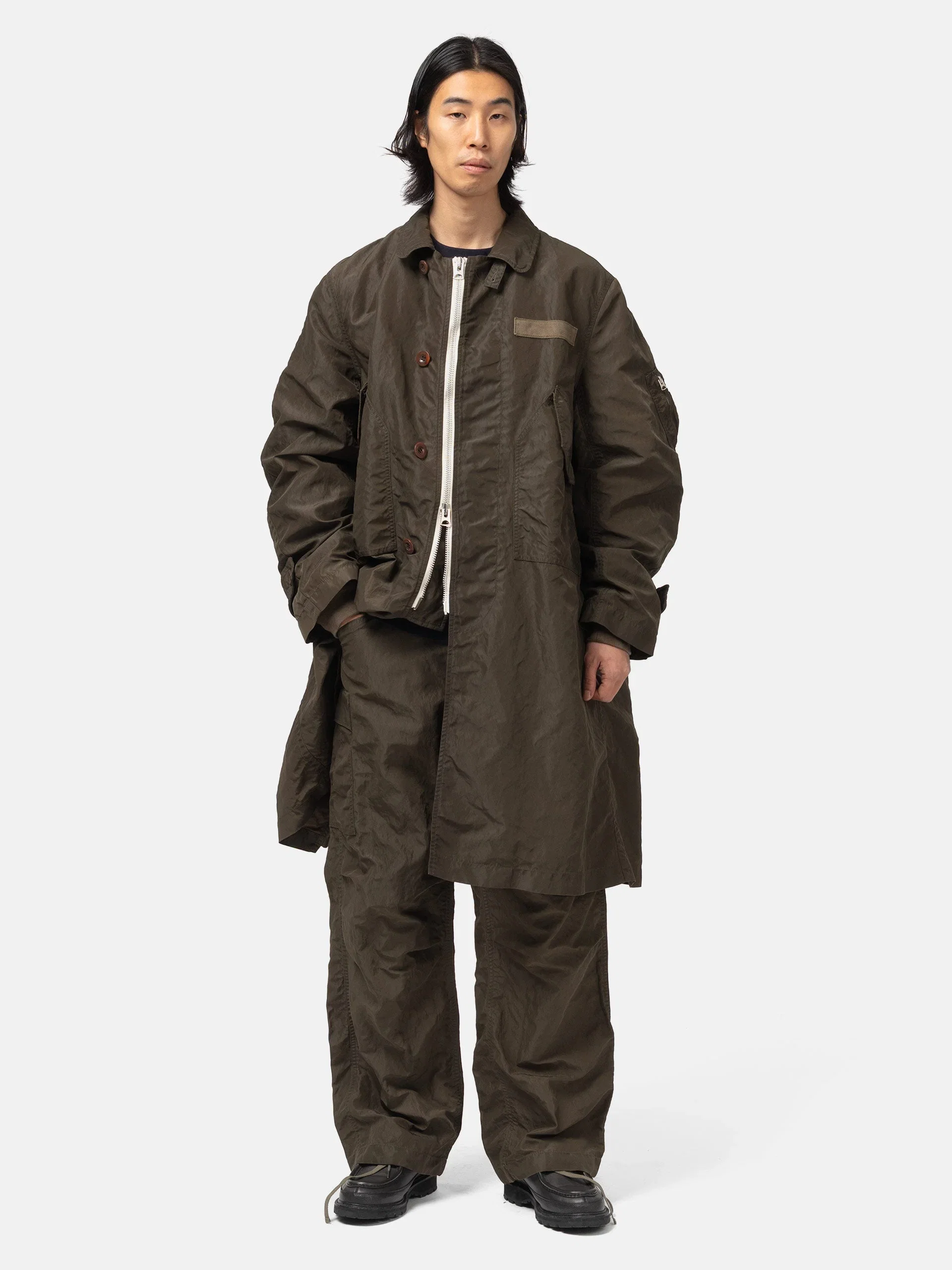 Sacai Treated Nylon Twill Coat Khaki