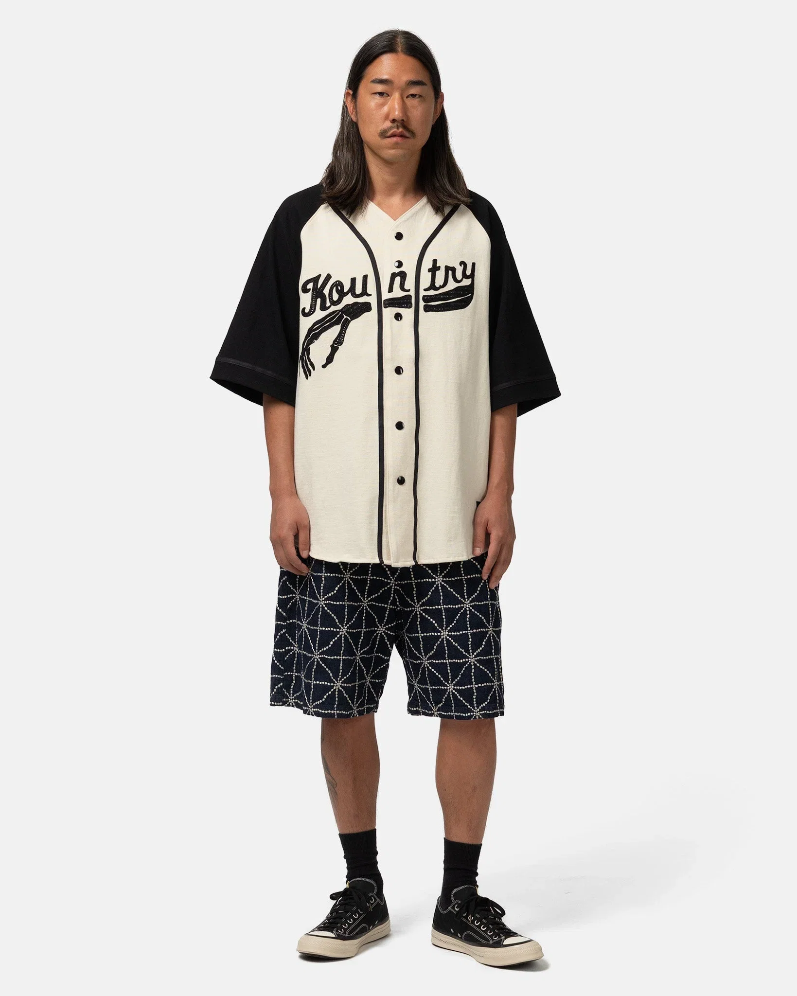 KAPITAL 16/-Densed Jersey Baseball Shirt (BONE) ECRxBlack