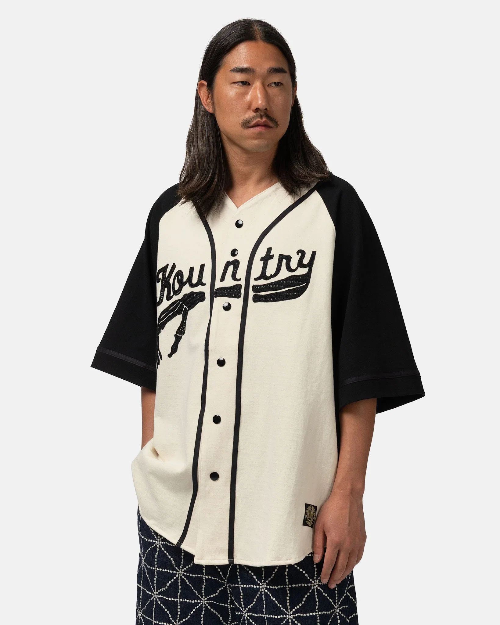 KAPITAL 16/-Densed Jersey Baseball Shirt (BONE) ECRxBlack
