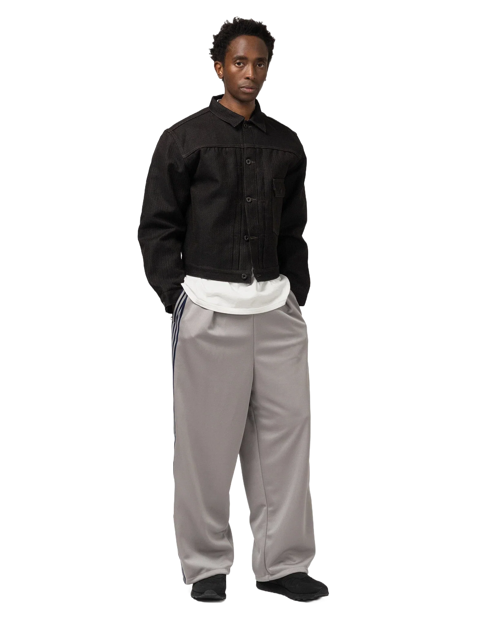 KAPITAL Smooth Jersey Stantman&woman Baggy Track Pants (Banner Stuntman) Grey