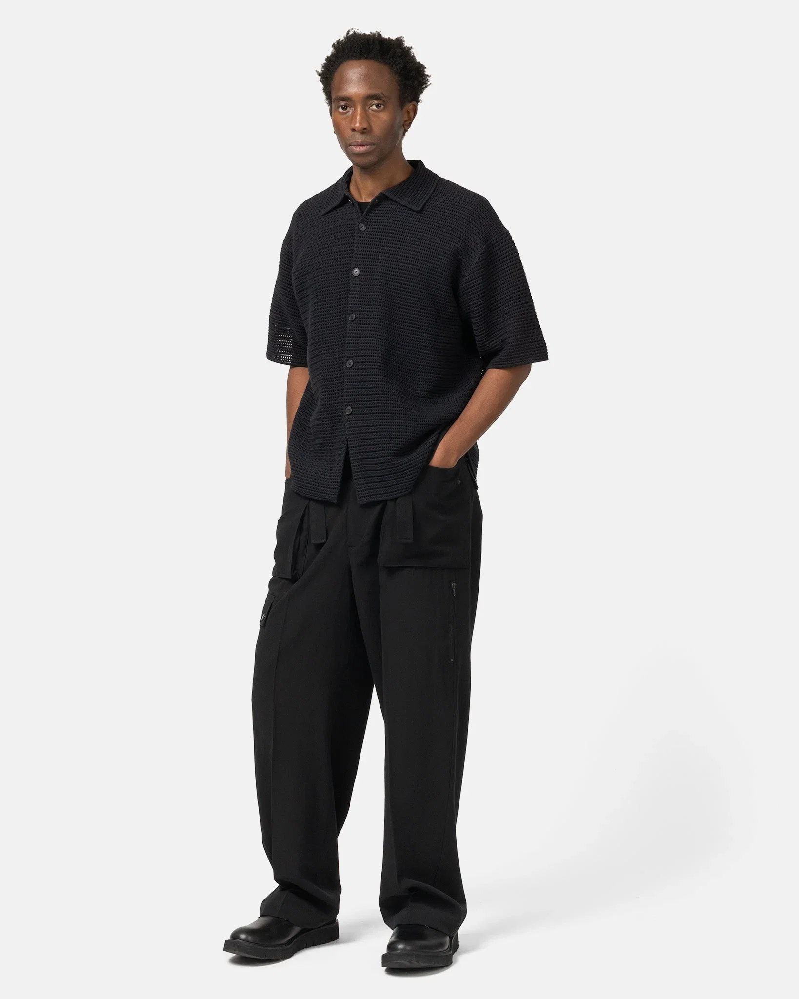 Auralee Light Cotton Wool Viyella Cargo Pants Black