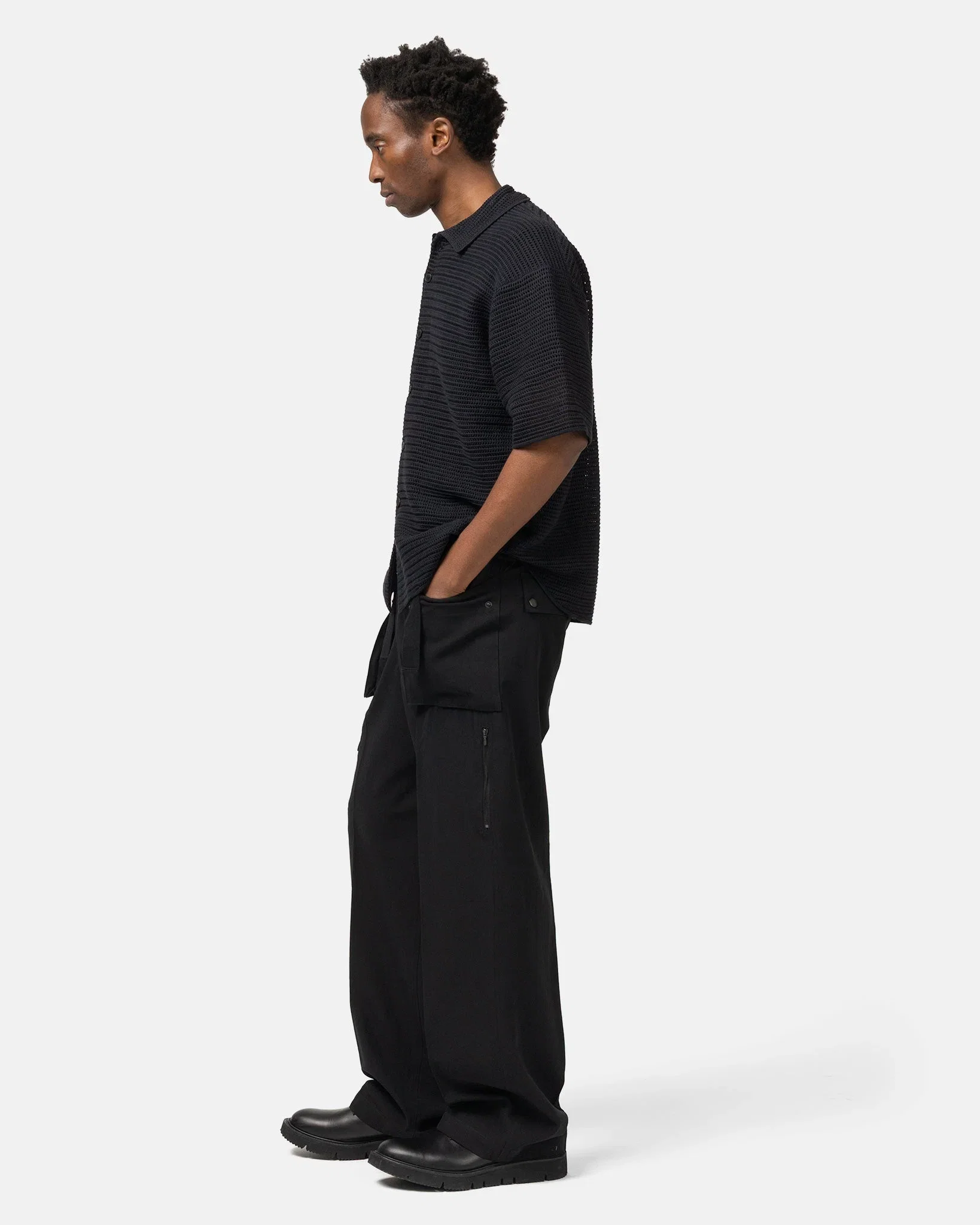 Auralee Light Cotton Wool Viyella Cargo Pants Black
