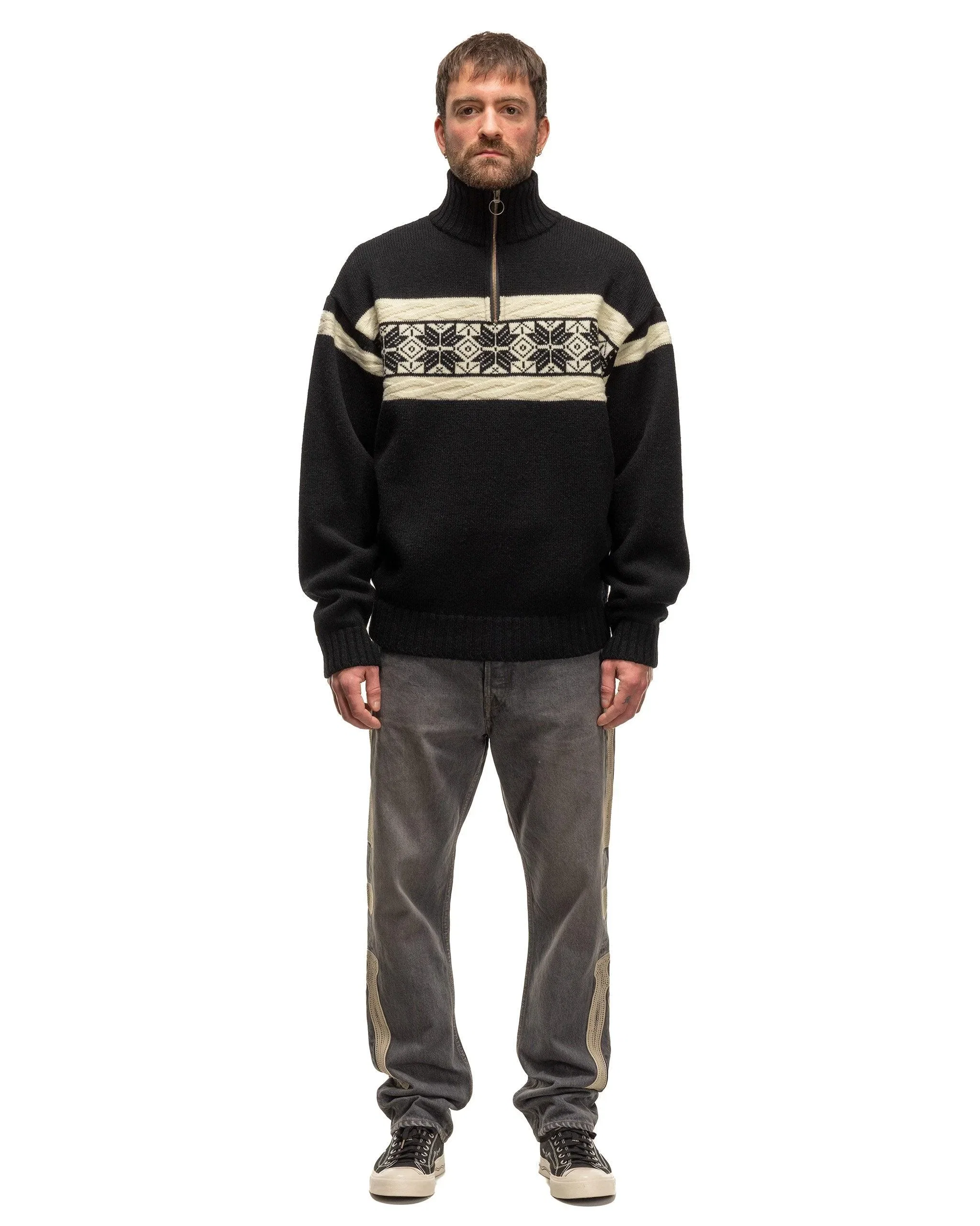 KAPITAL 5G Wool SNOW Half ZIP Sweater Black