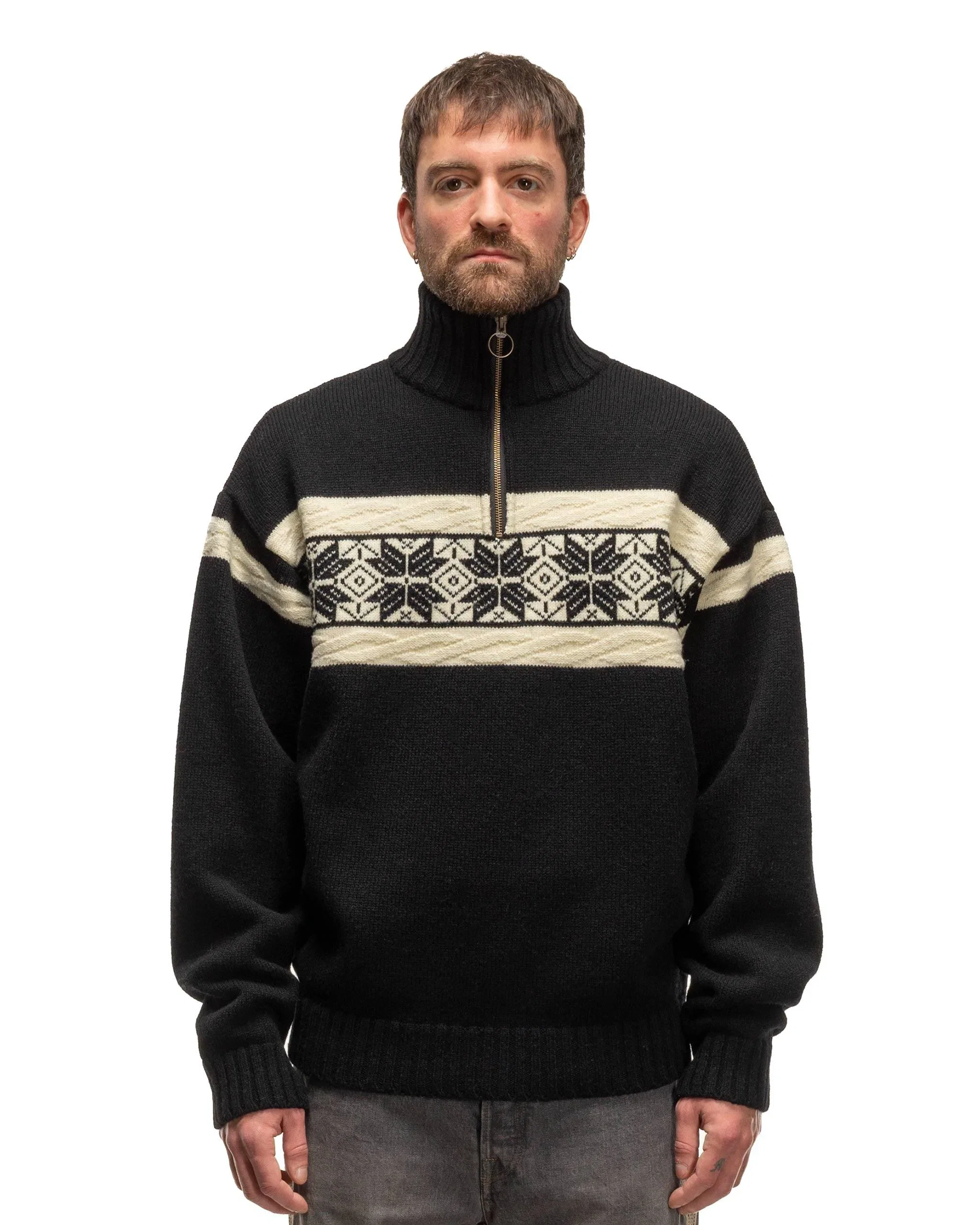 KAPITAL 5G Wool SNOW Half ZIP Sweater Black