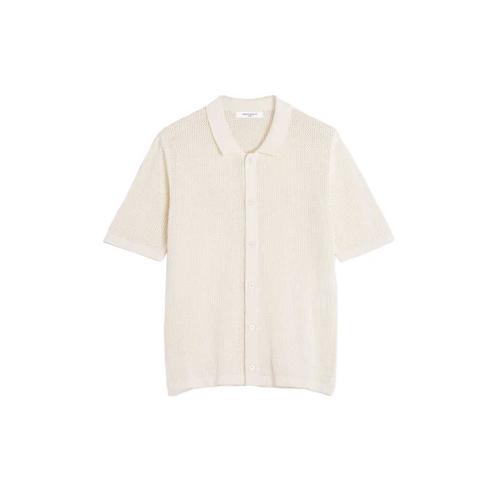 Maison Kitsuné Open Knit Short Sleeve Cardigan - Pure Ecru