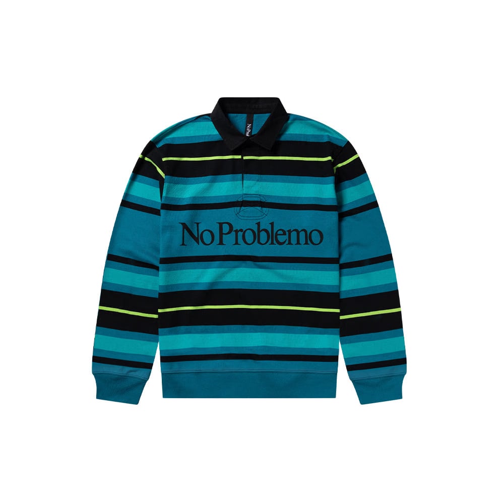 NO PROBLEMO Striped LS Rugby Shirt - Aqua
