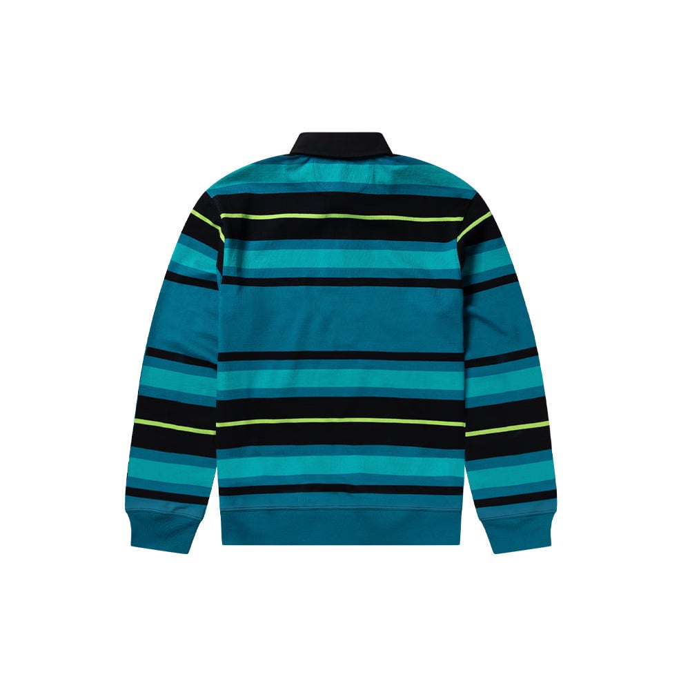 NO PROBLEMO Striped LS Rugby Shirt - Aqua