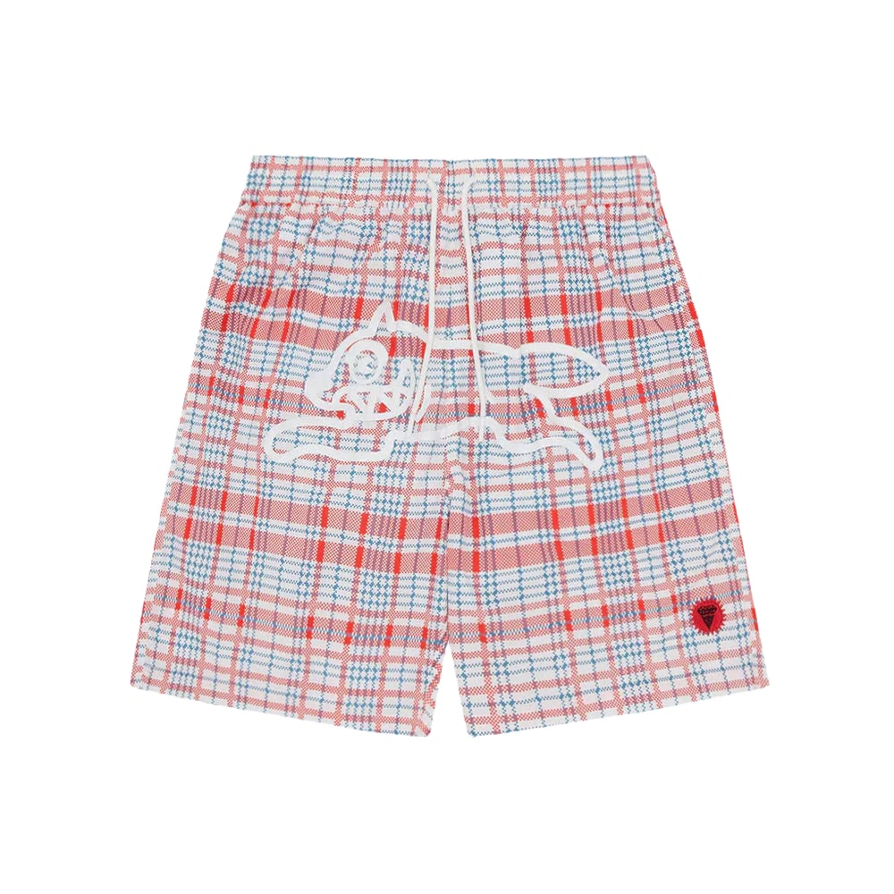Icecream Shopper Running Dog Swim Shorts - Red Check