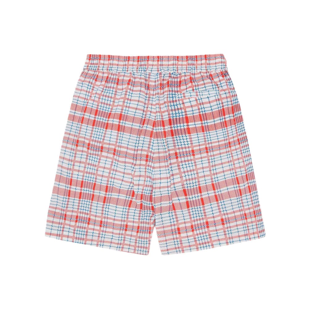 Icecream Shopper Running Dog Swim Shorts - Red Check