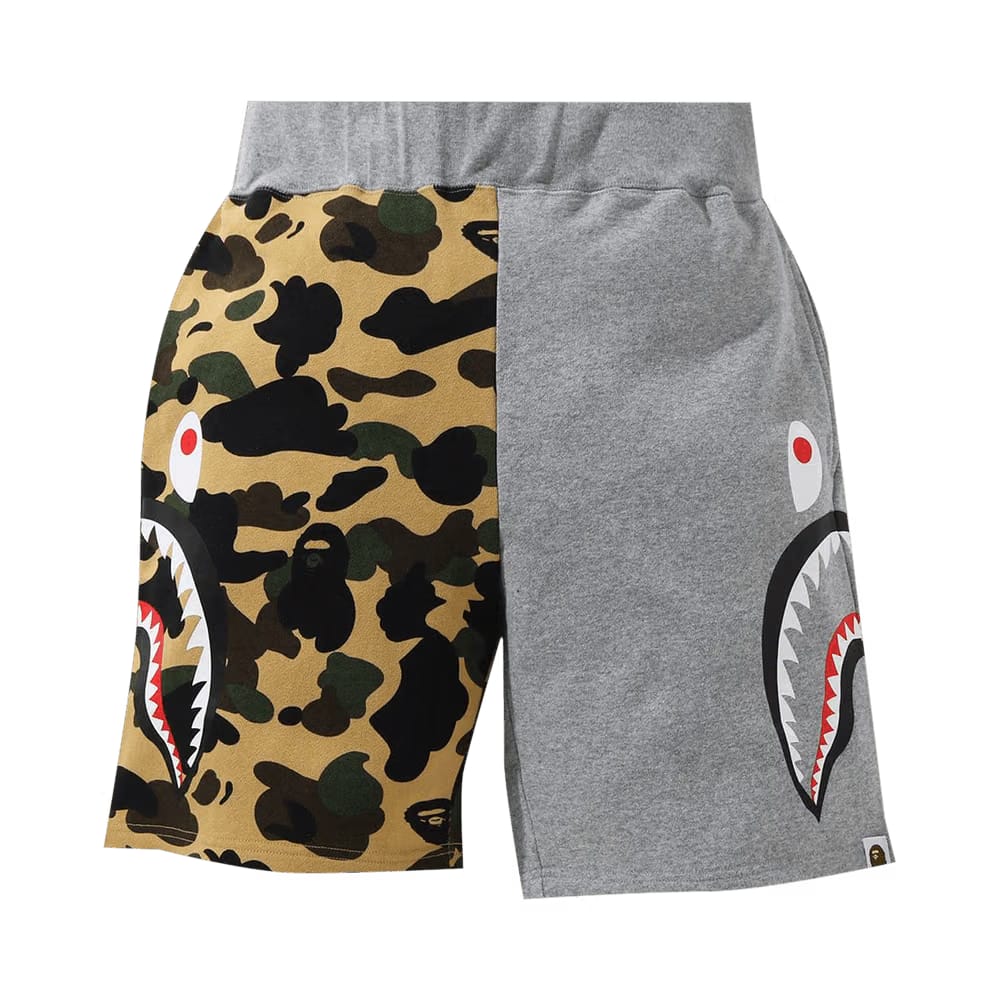 BAPE 1st Camo Half Side Shark Sweat Shorts Yellow
