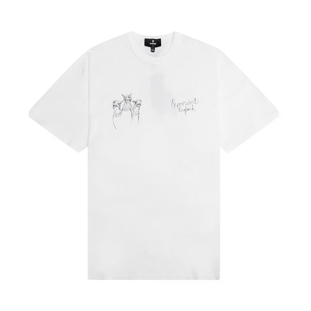 Represent Clo Hand Drawn Thoroughbred Dogs T-Shirt Washed Ecru