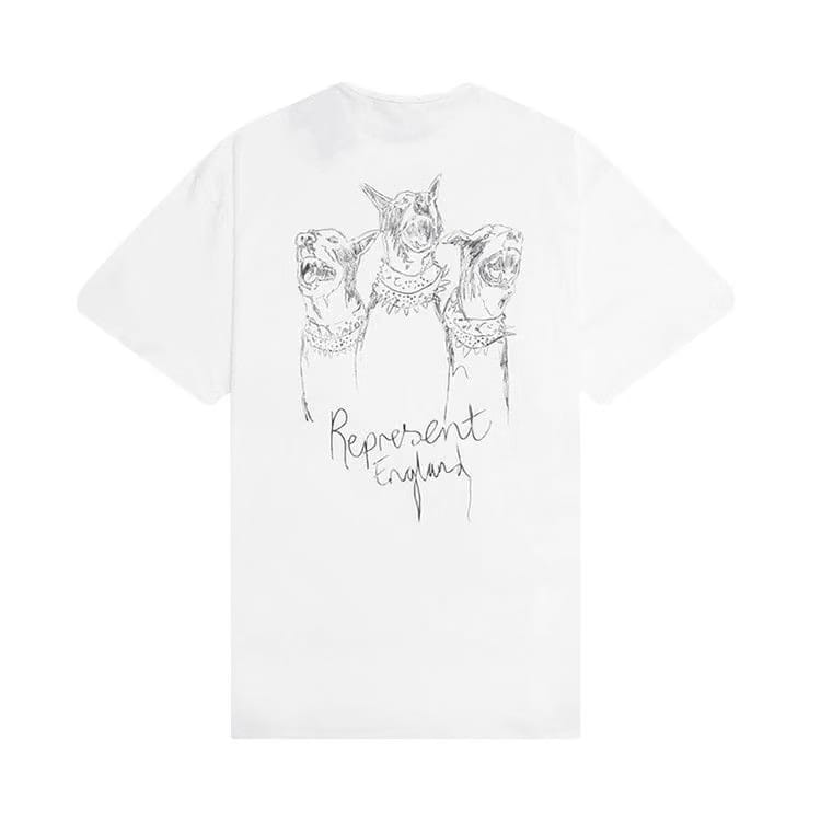 Represent Clo Hand Drawn Thoroughbred Dogs T-Shirt Washed Ecru