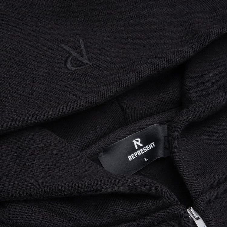 Represent Clo Initial Boxy Oversized Zip Through Hoodie Black