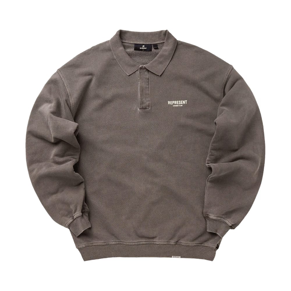 Represent Clo Owners Club Long-Sleeve Polo Sweater Fog