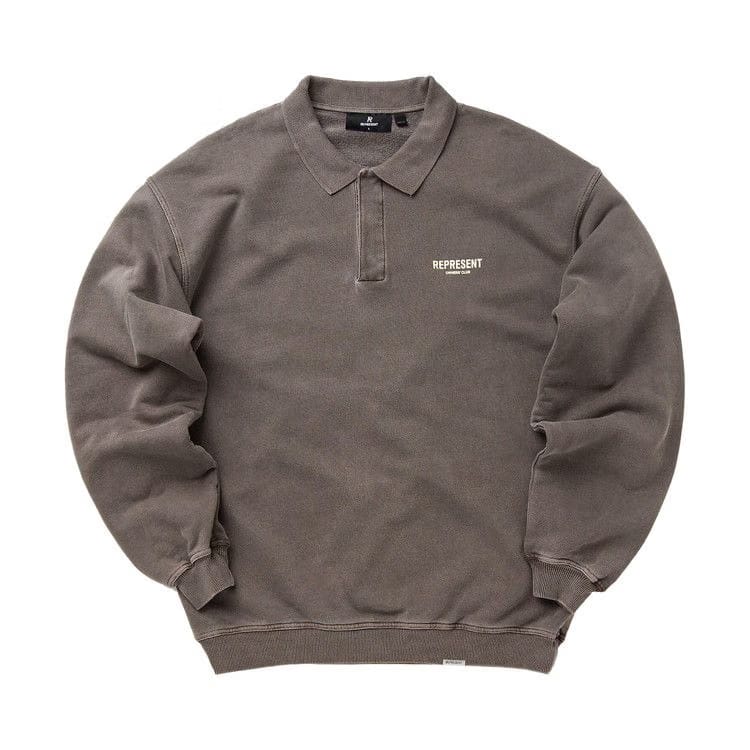 Represent Clo Owners Club Long-Sleeve Polo Sweater Fog