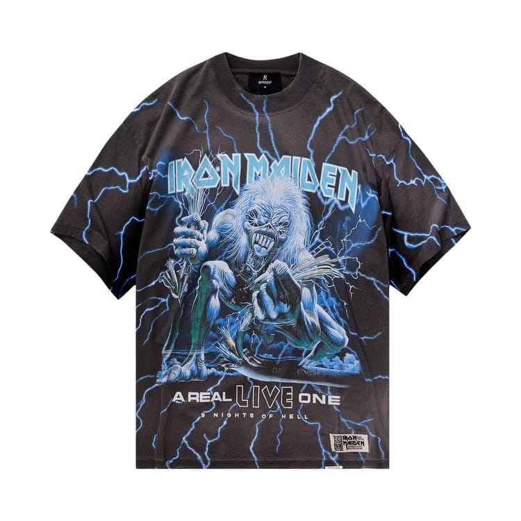 Represent Clo x Iron Maiden A Real Live One T-Shirt Sunfade Grey