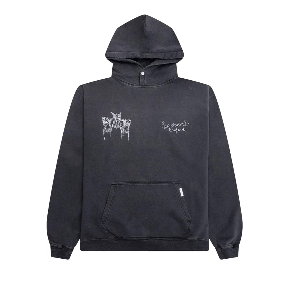 Represent Clo Hand Drawn Thoroughbred Dogs Hoodie Aged Black
