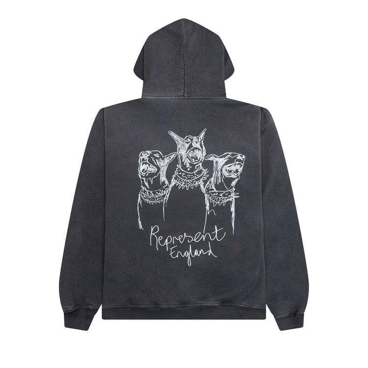 Represent Clo Hand Drawn Thoroughbred Dogs Hoodie Aged Black