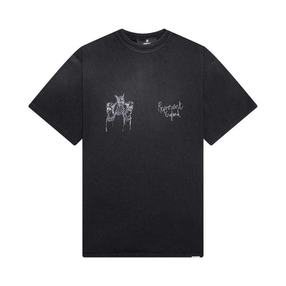 Represent Clo Hand Drawn Thoroughbred Dogs T-Shirt Aged Black
