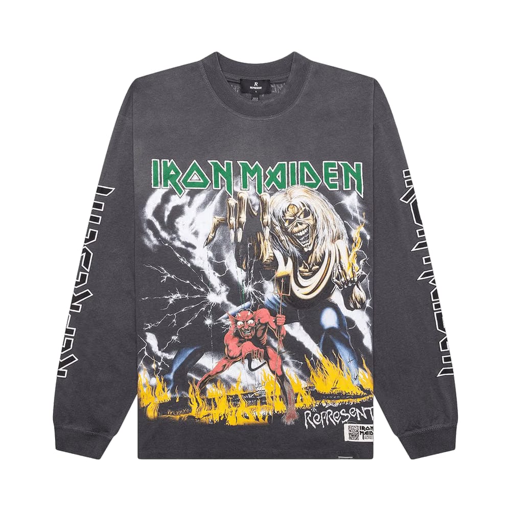 Represent Clo x Iron Maiden Number Of The Beast Long-Sleeve Tee Sunfade Grey