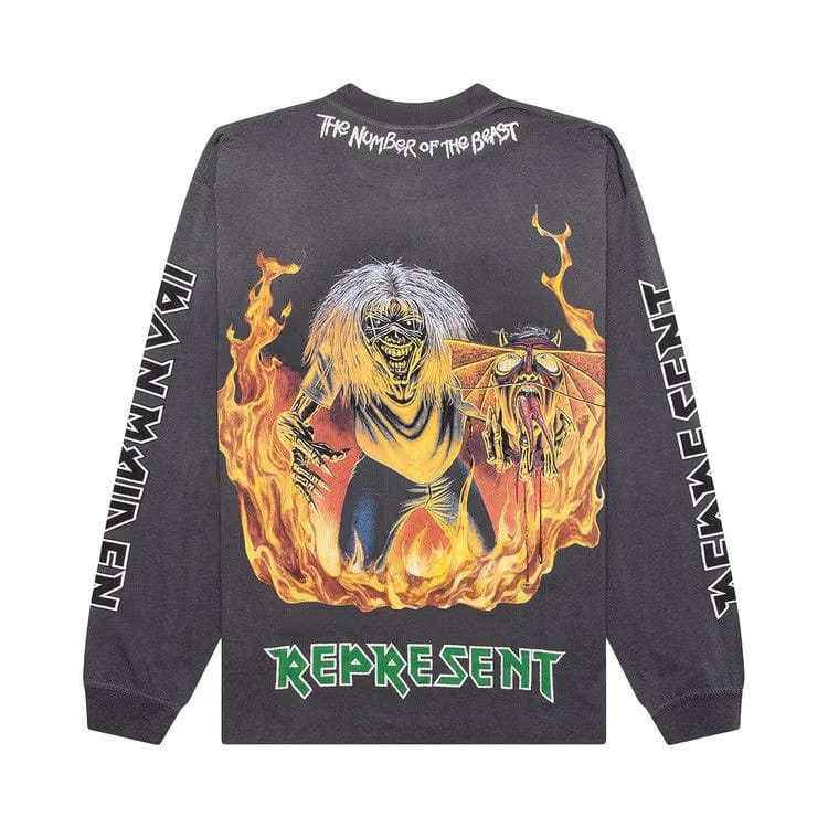 Represent Clo x Iron Maiden Number Of The Beast Long-Sleeve Tee Sunfade Grey
