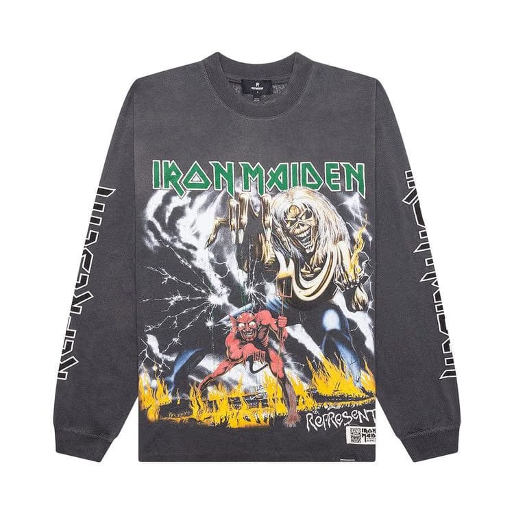 Represent Clo x Iron Maiden Number Of The Beast Long-Sleeve Tee Sunfade Grey