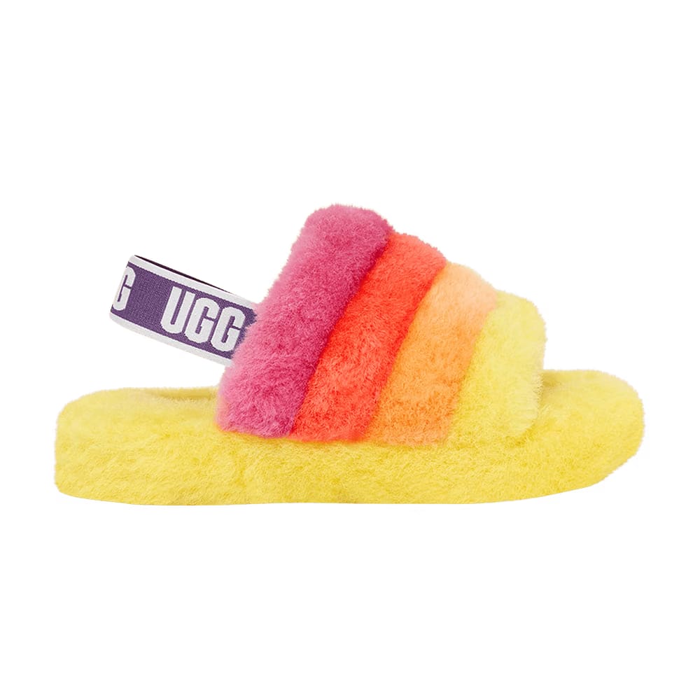 UGG Fluff Yeah Slide Kids Yellow Rainbow