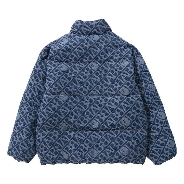 BAPE Denim Monogram Puffer Down Jacket Blue